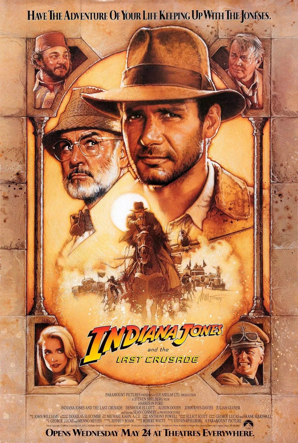 The movie poster for Indiana Jones and the Last Crusade (1989) shows the cast.