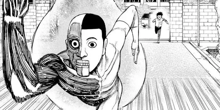 Anatomical model Taro running away from Okarun in Dandadan manga