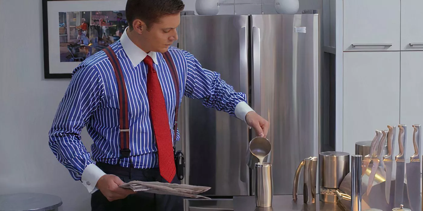 Dean Winchester pouring himself coffee in Supernatural episode 'It's A Terrible Life'