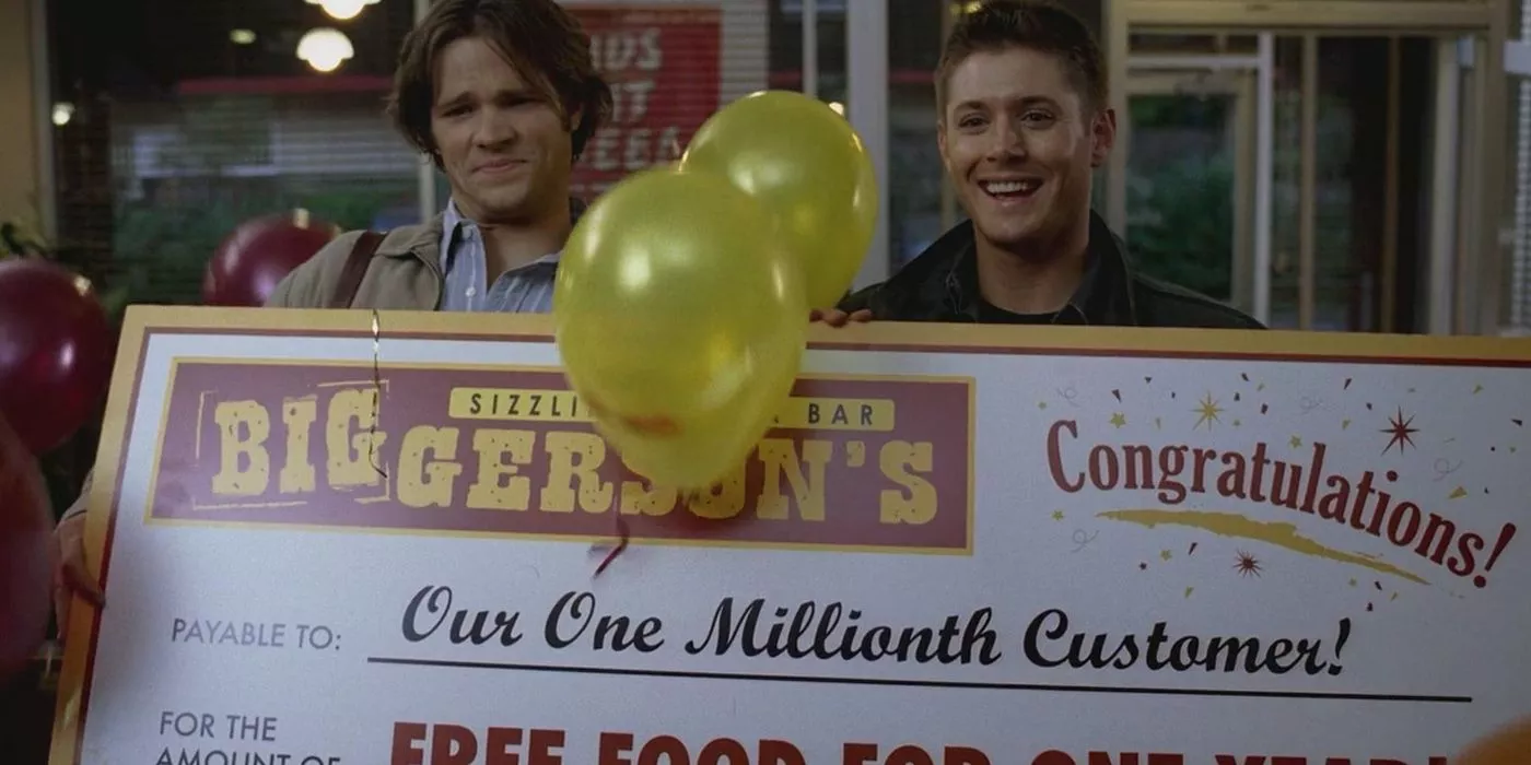 Sam and Dean Winchester win free food for a year in Supernatural episode Bad Day at Black Rock