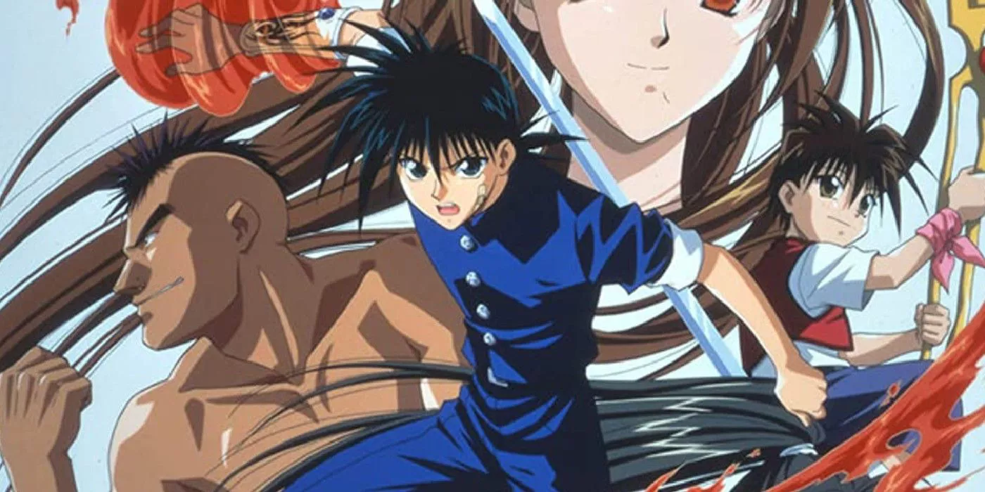 Recca Hanabishi y sus amigos empuñan sus armas mientras avanzan en Flame of Recca.