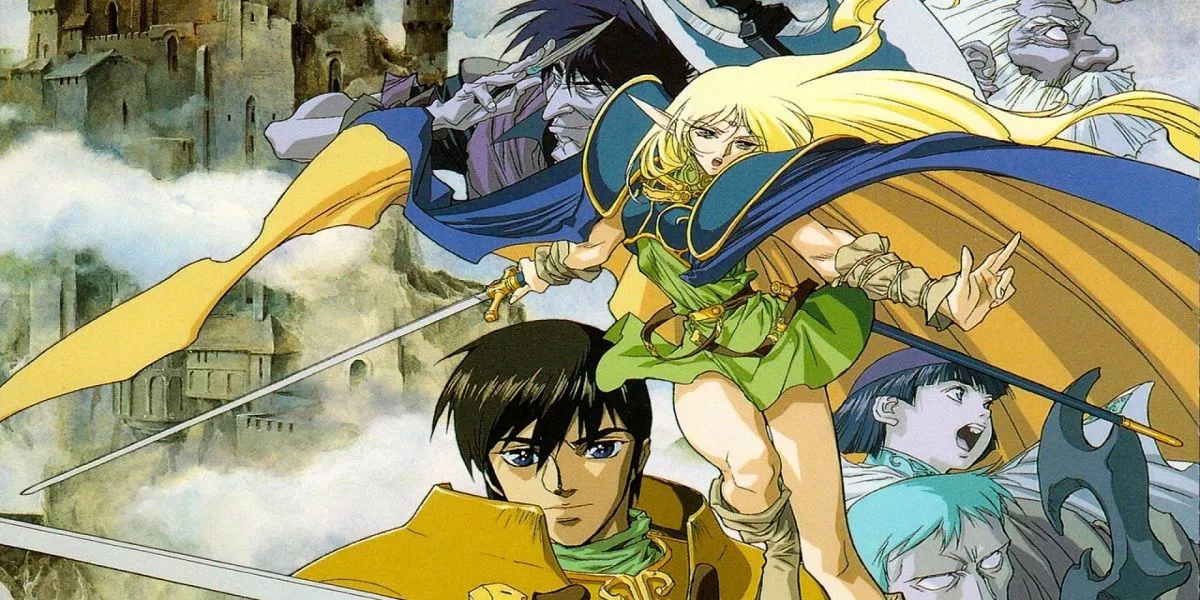 Guerreros se preparan para la batalla en el anime de fantasía Record of Lodoss War