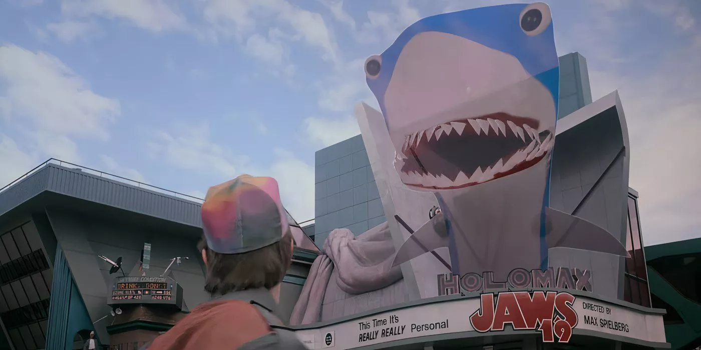 Marty McFly se encuentra con Jaws 19 en Regreso al Futuro II.