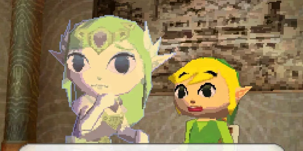 Ghost Zelda y Link asustados en The Legend of Zelda: Spirit Tracks.