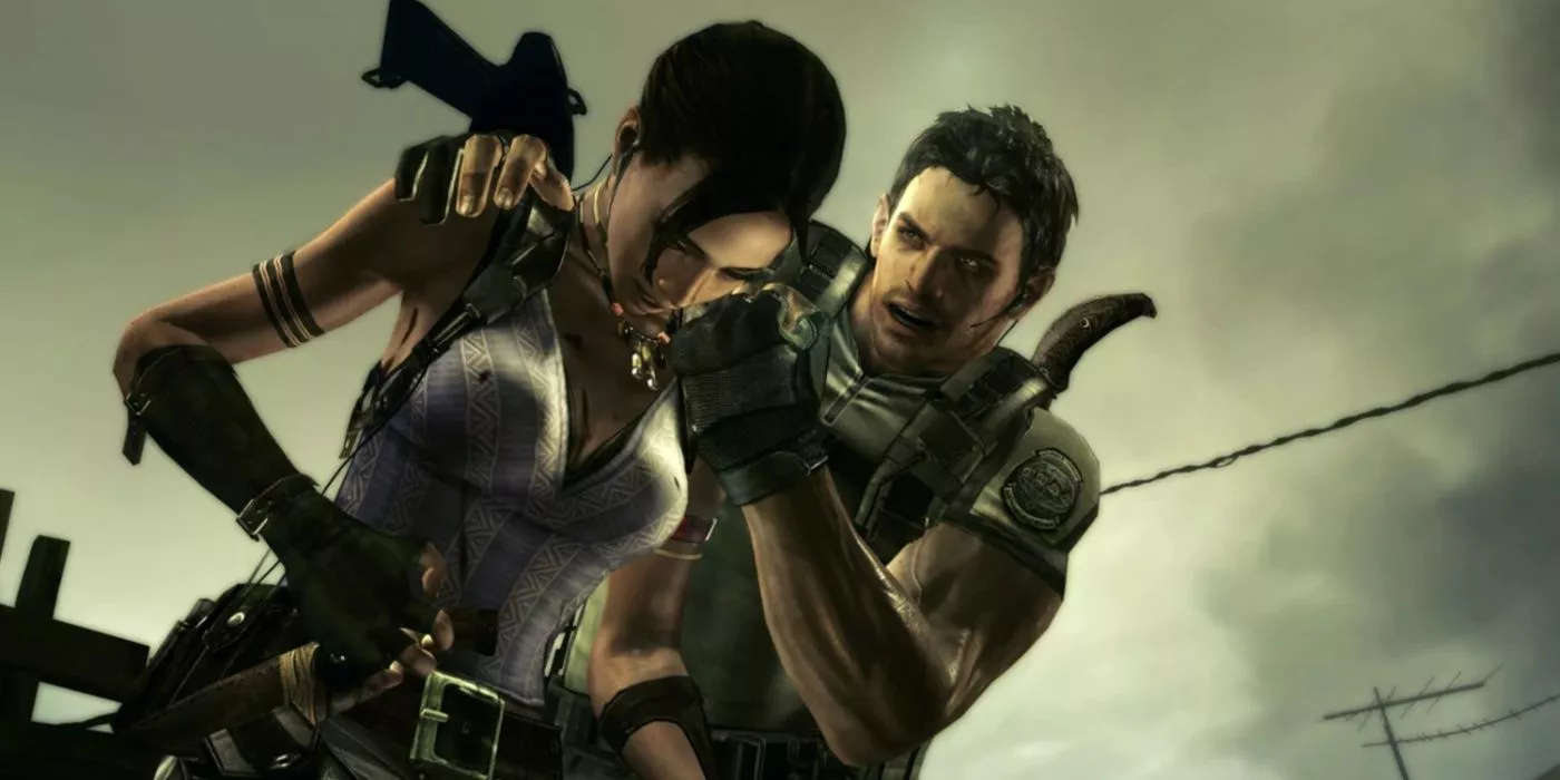 Chris está rescatando a Sheva del estado DYING en Resident Evil 5.