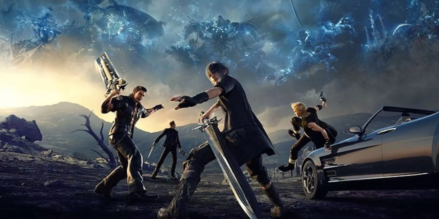 Noctis y el resto de su grupo de amigos listos para la batalla en el arte clave de Final Fantasy XV.