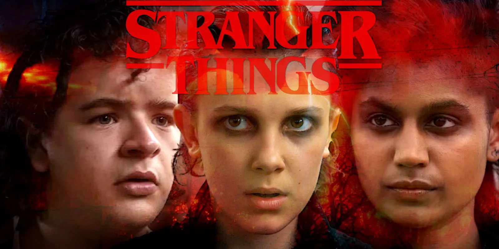 Split image of Dustin, Eleven and Kali/Eight from Stranger Things.