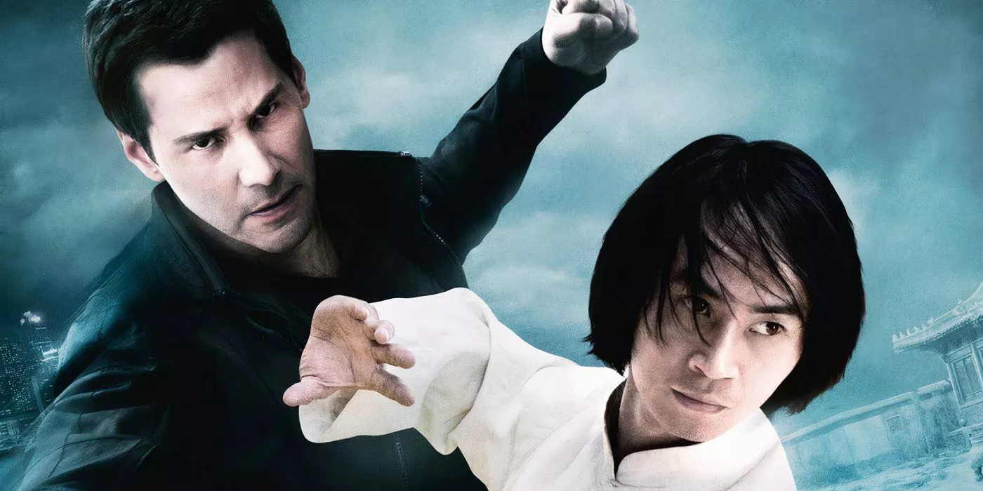 Keanu Reeves and Tiger Chen pose in a promo image for Man of Tai Chi.