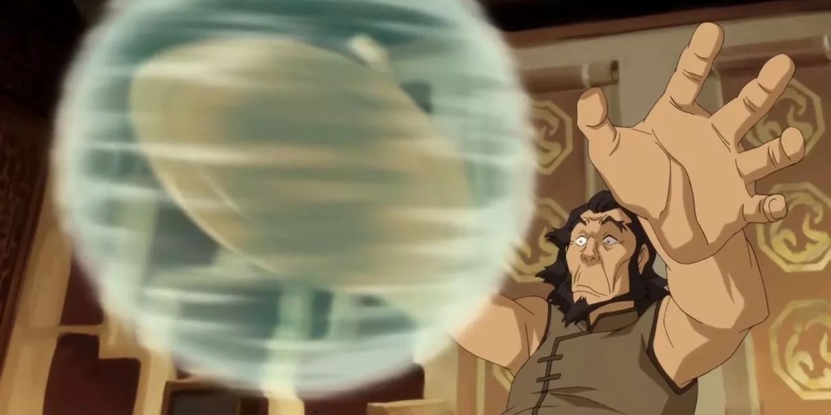 Bumi catches a plate with his airbending in The Legend of Korra.