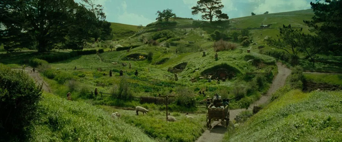 Ariel shot of the Shire in the Lord of the Rings