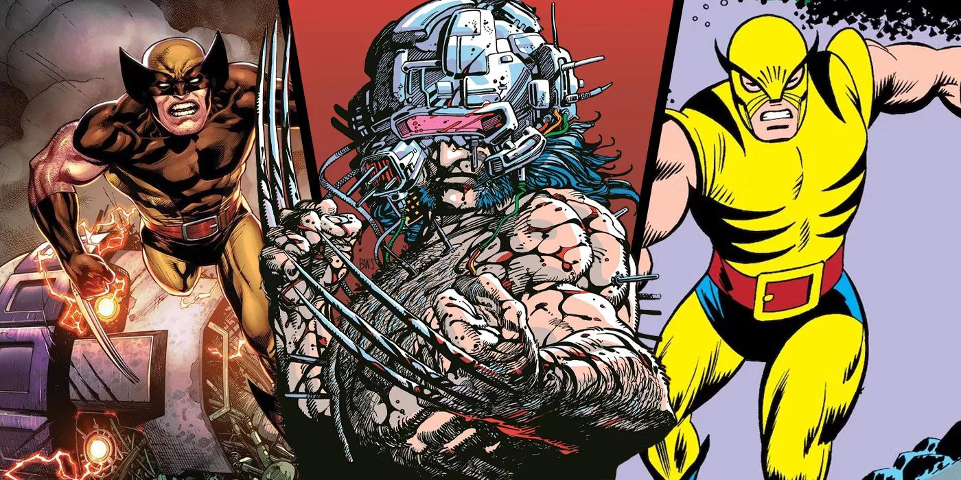 Weapon X Wolverine front and (center), Brown Suit Wolverine (left), Original Wolverine Suit (right)