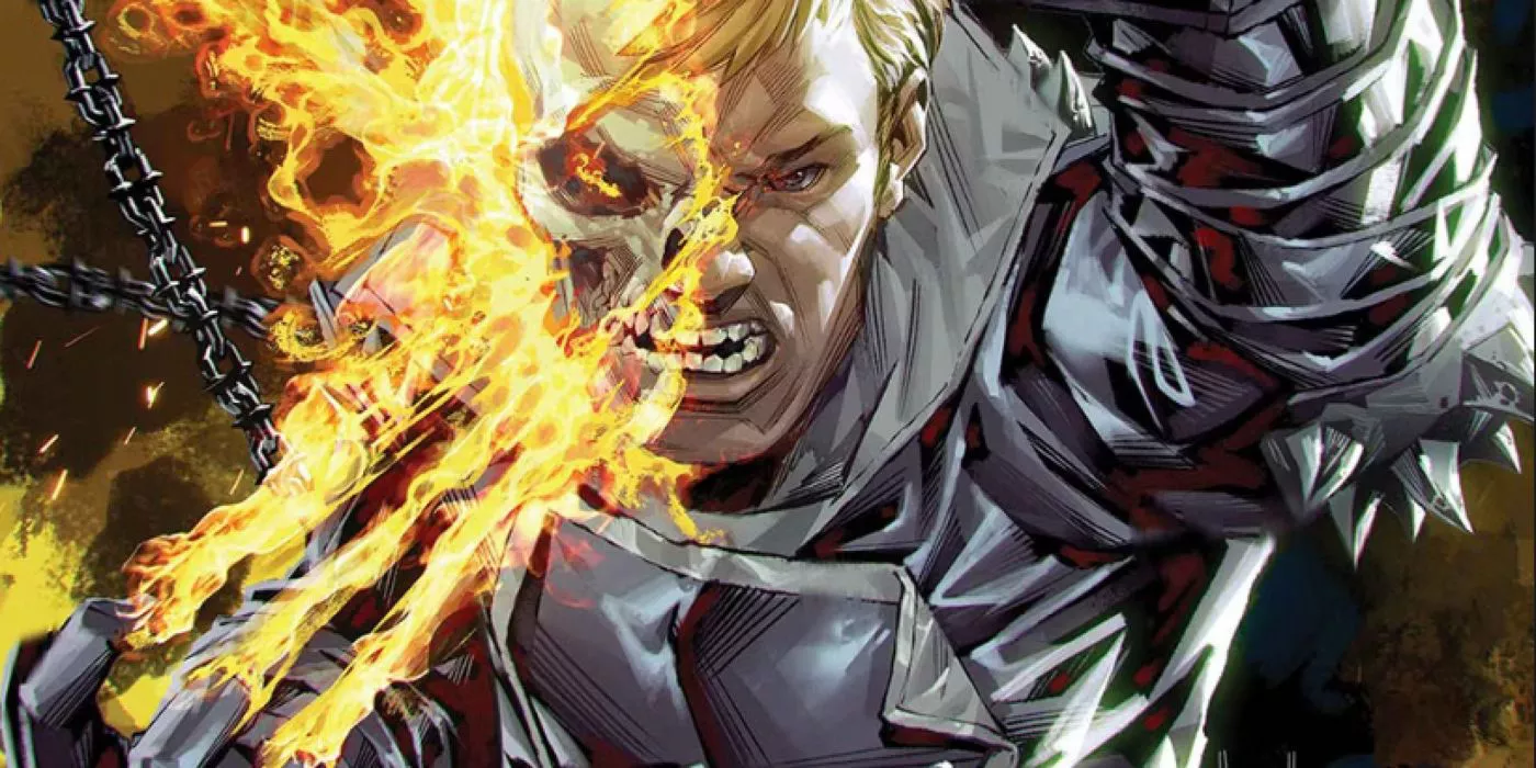 An image of Johnny Blaze turning into Ghost Rider.