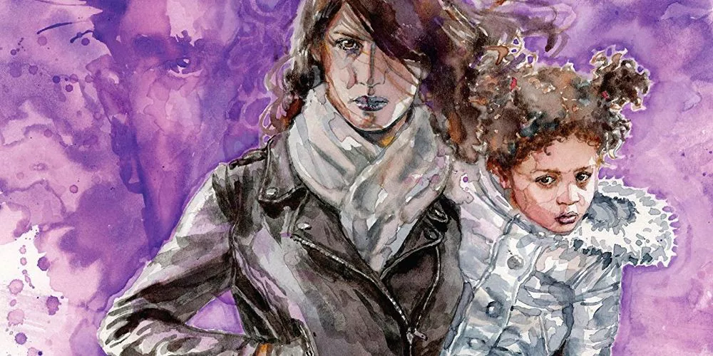 Danielle Cage being held by her mother, Jessica Jones, in Marvel Comics