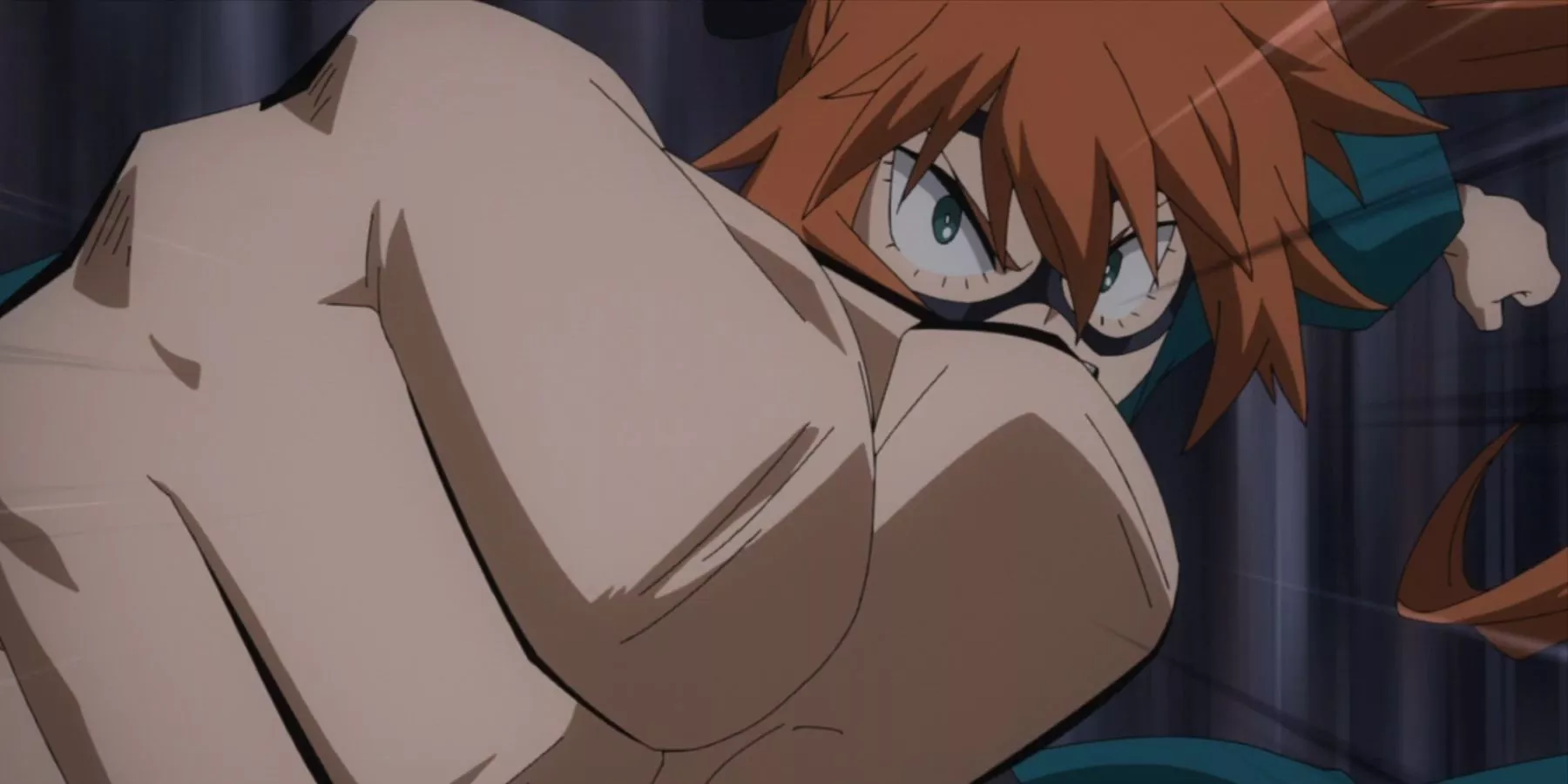 itsuka kendo throwing a punch at the viewer