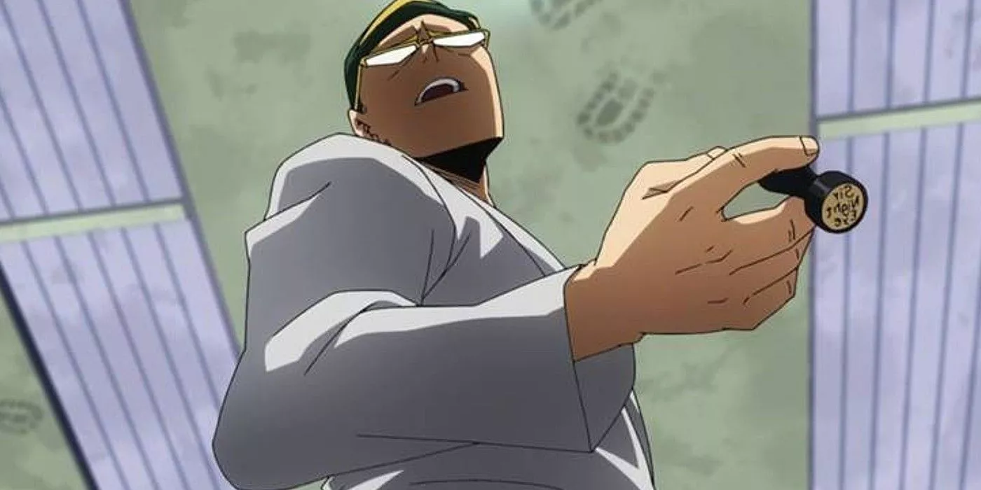 Sir Nighteye shows his seal in My Hero Academia.