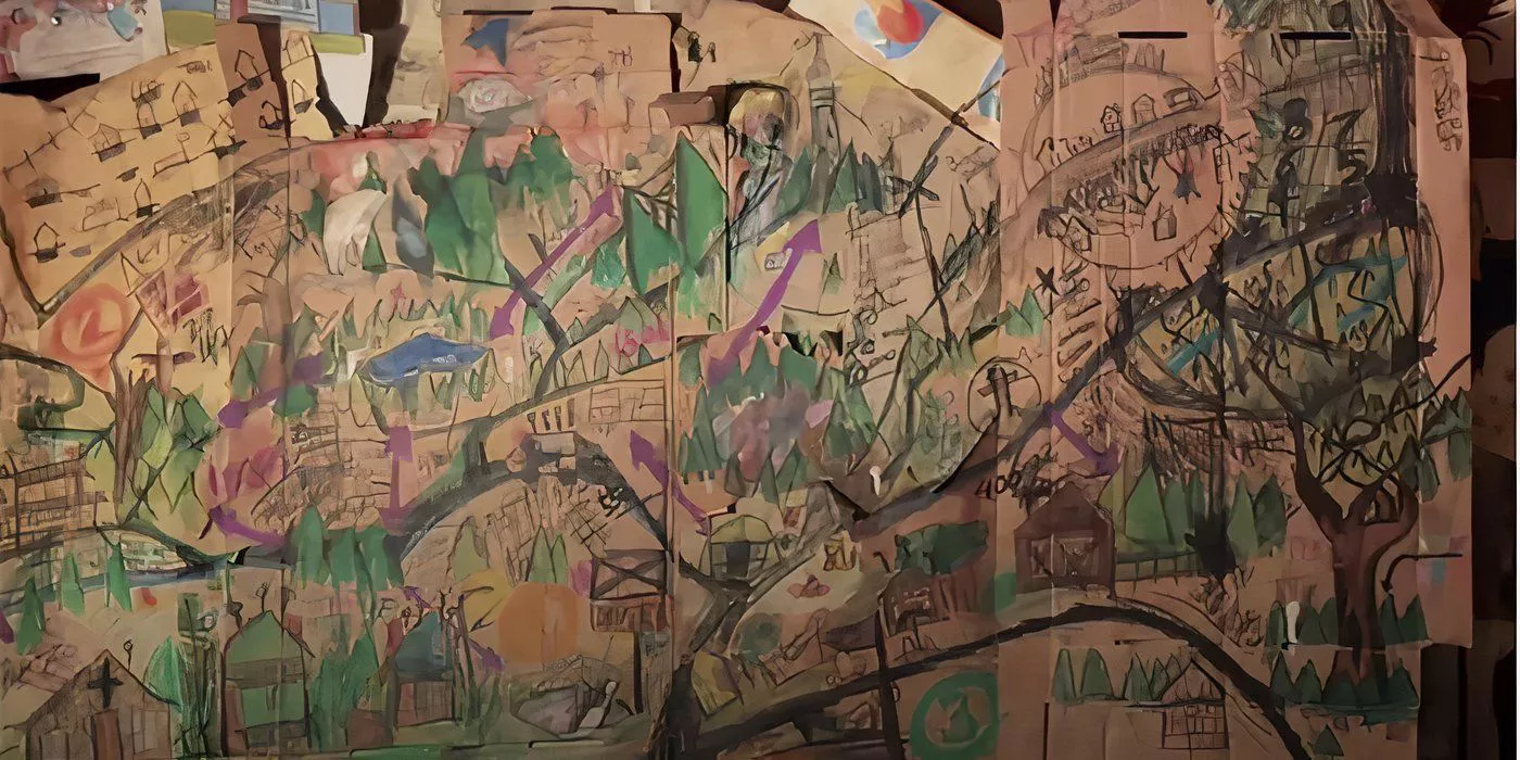 Victor's map of the town on the wall in the series From