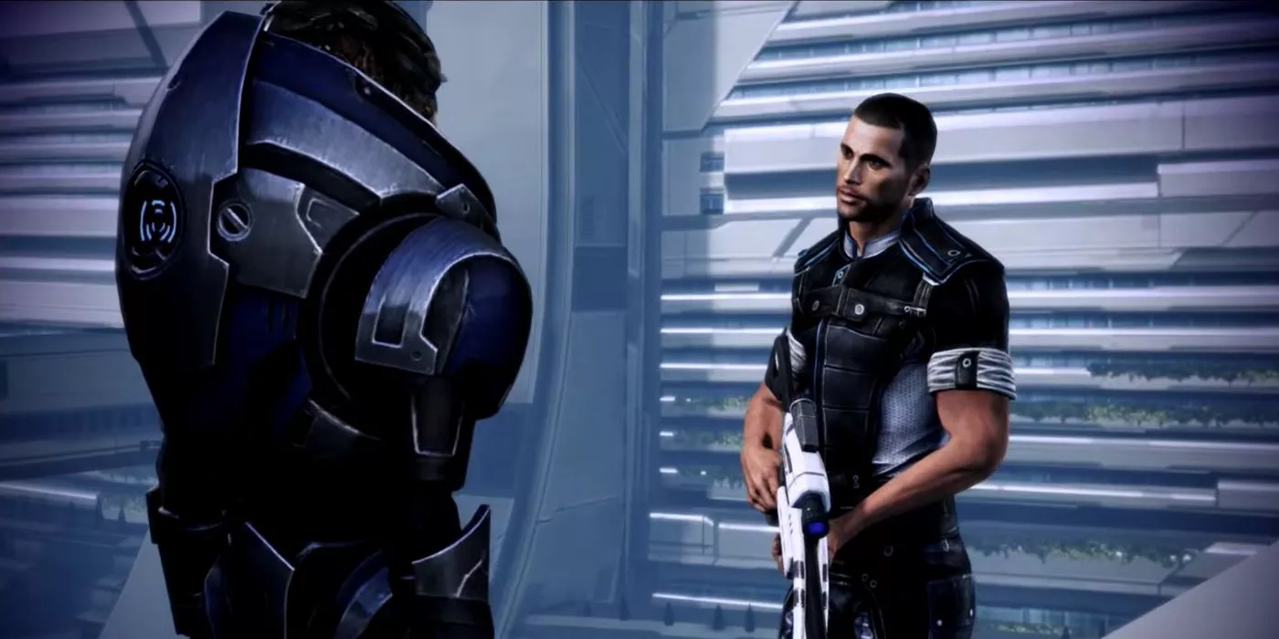 Shepard y Garrus disparando botellas en Mass Effect 3