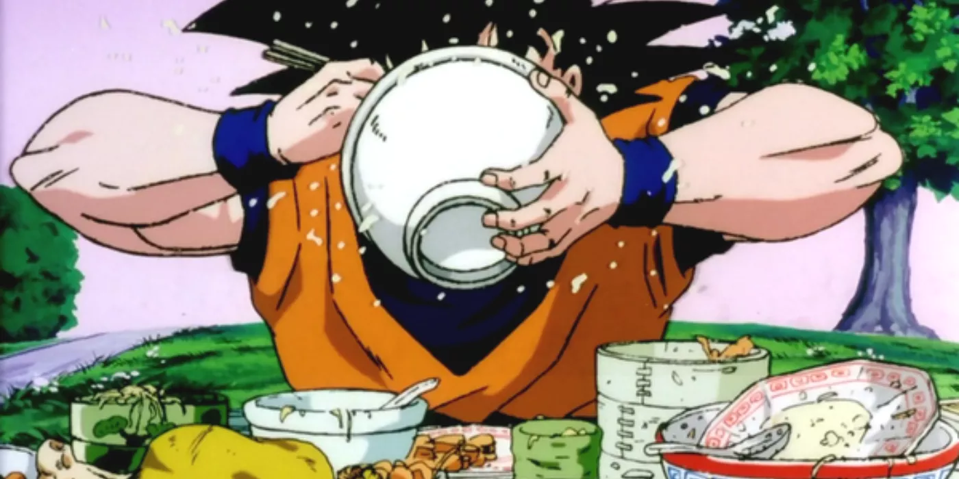 Goku eating food in DBZ.