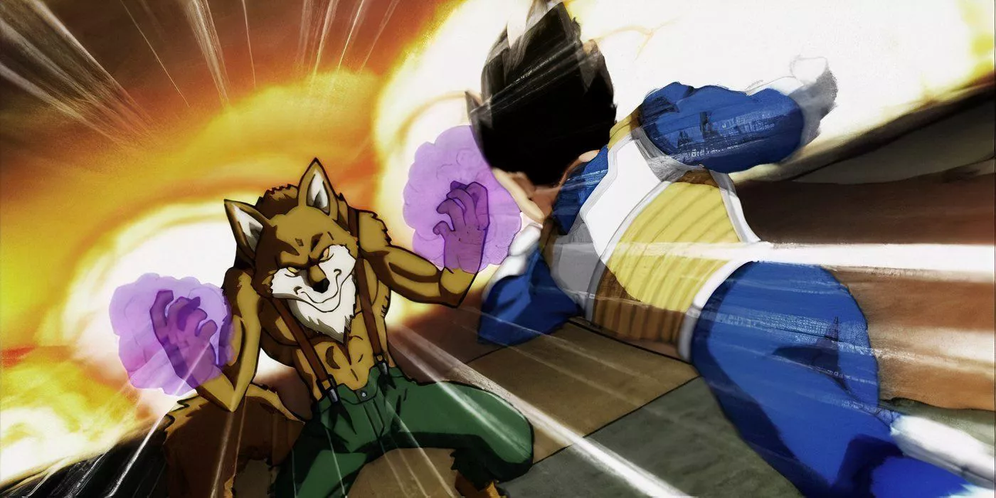 Vegeta attacks the Trio of Danger's Lavender during the Tournament of Power in Dragon Ball Super.