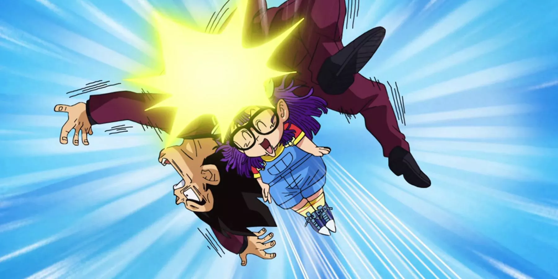 Arale headbutts Vegeta in Dragon Ball Super.