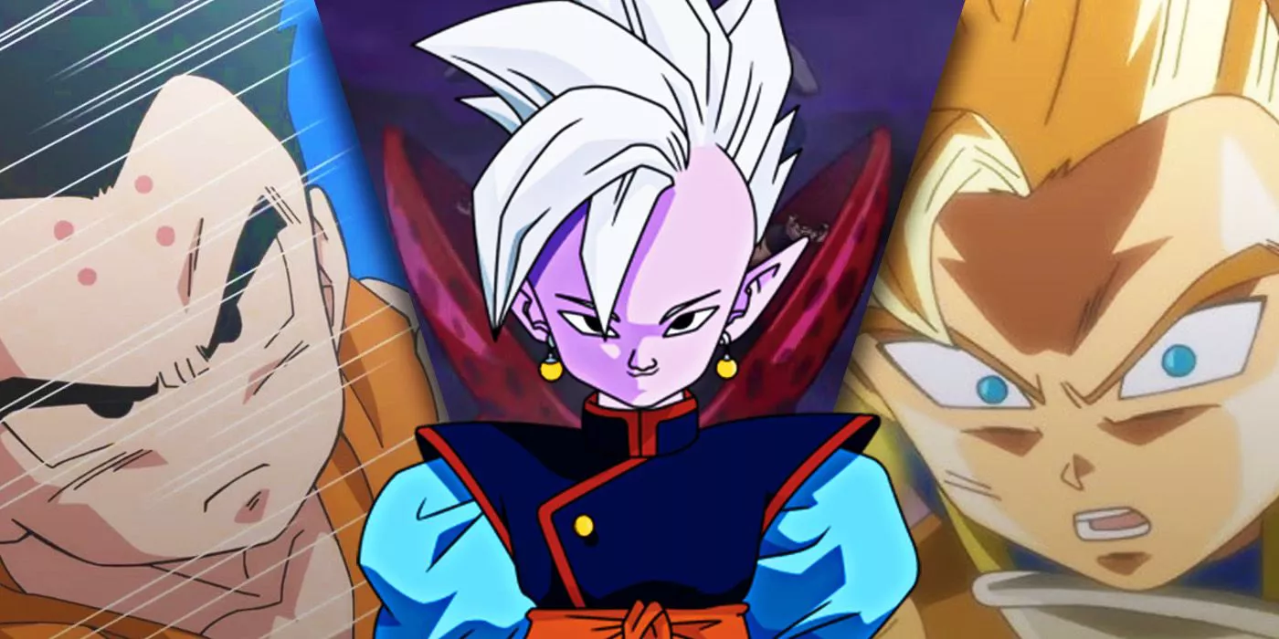 Split image of Krillin, Shin,and cabba