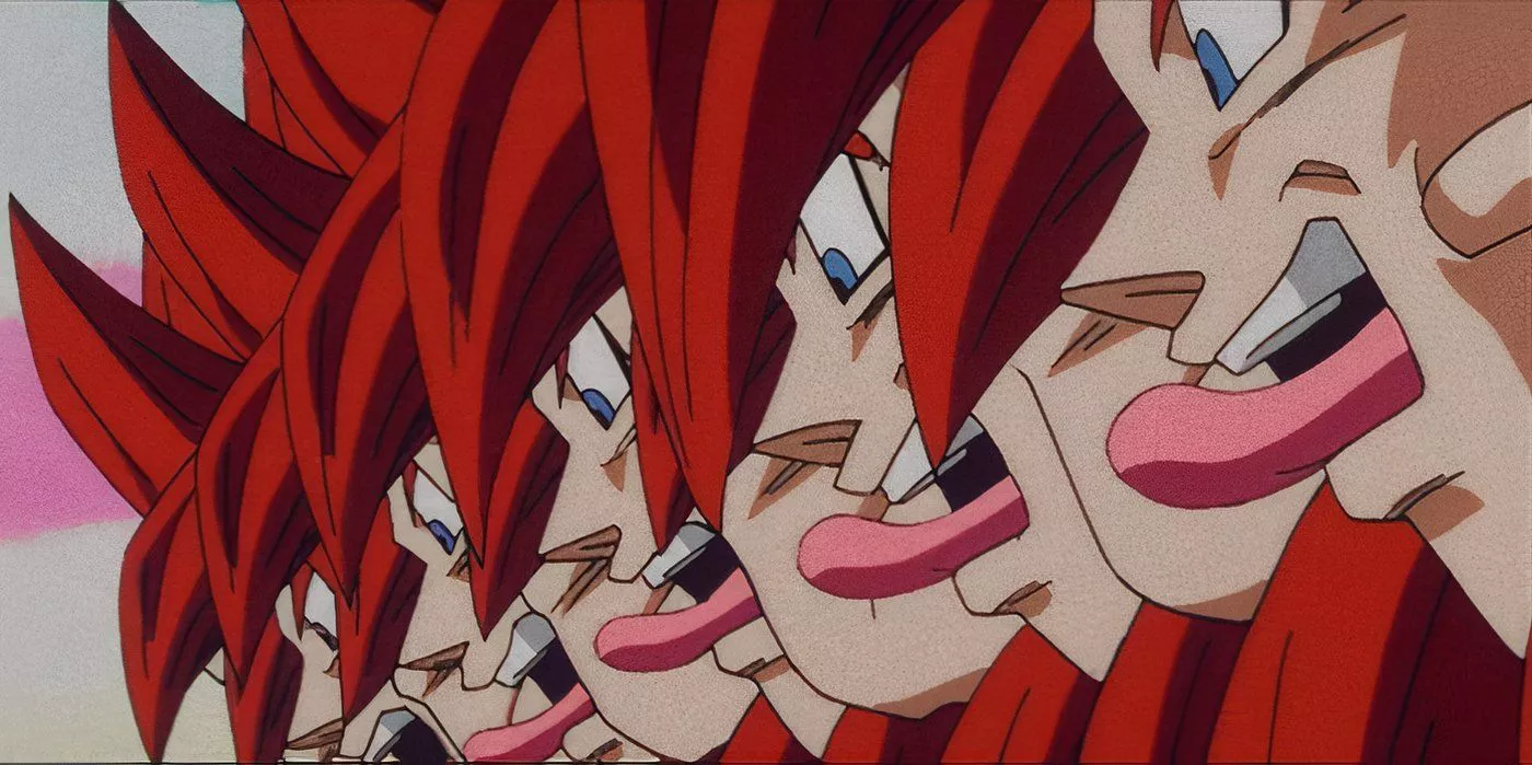 Super Saiyan 4 Gogeta creates clones, who mock Omega Shenron, in Dragon Ball GT.