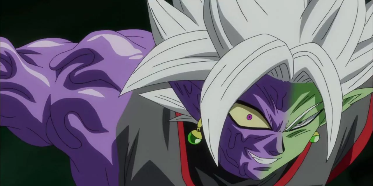 Fused Zamasu grimaces during the climax of the Goku Black arc in Dragon Ball Super