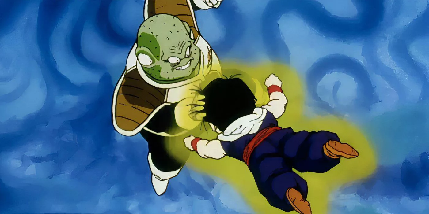 Guldo freezes Gohan in time during battle in Dragon Ball Z.