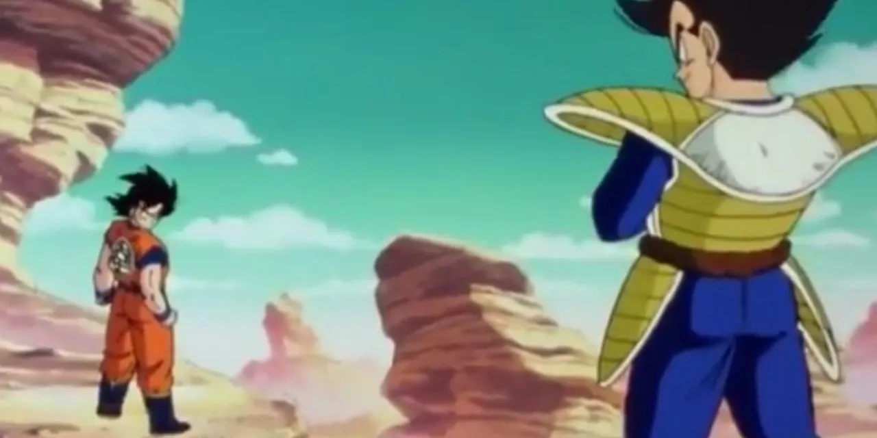 Goku and Vegeta begin their showdown during the Saiyan Saga in Dragon Ball Z.