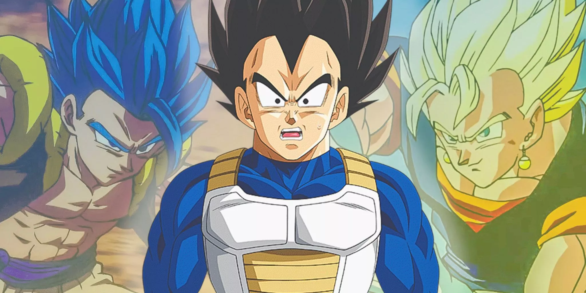 Vegeta looks scared of Vegito and Gogeta in DBZ and Dragon Ball Super