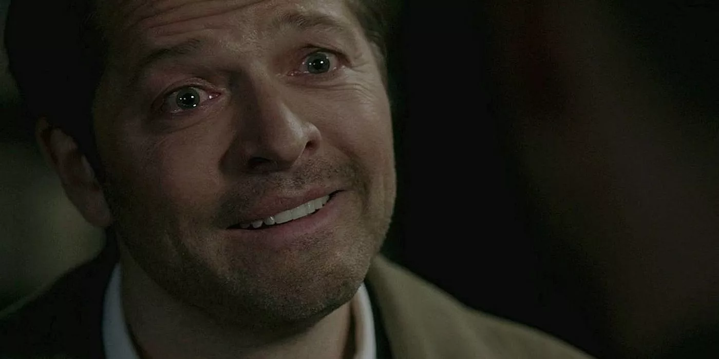 Castiel cries as he says he loves Dean in Supernatural.