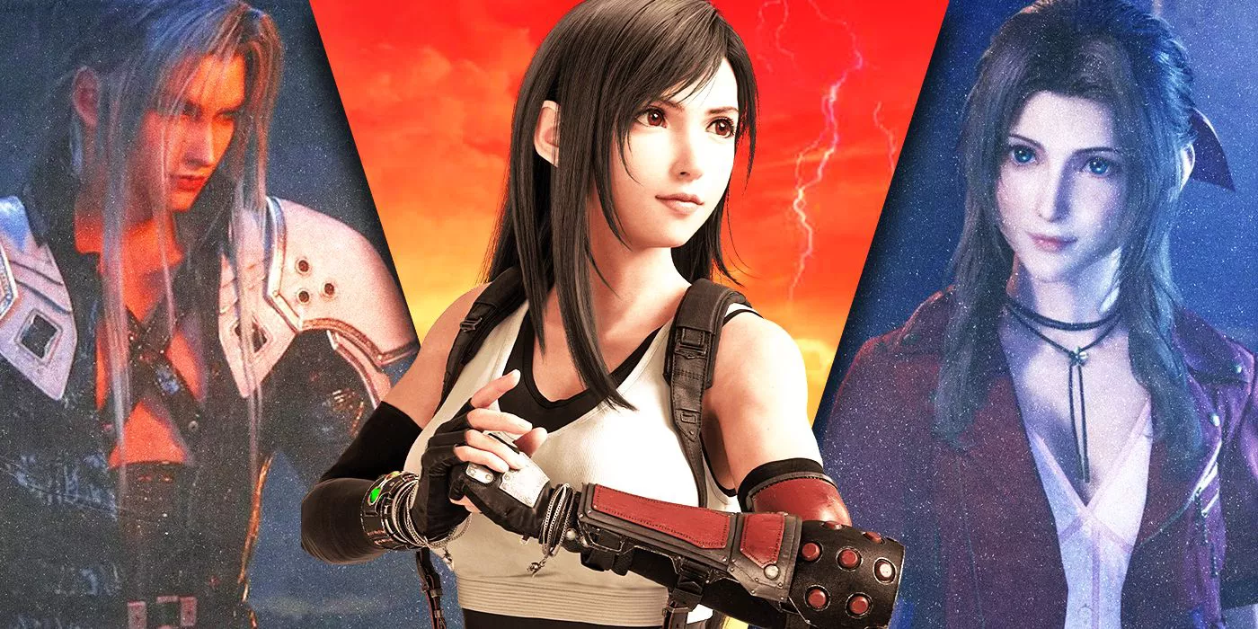 Imágenes divididas de Sephiroth, Tifa y Aerith