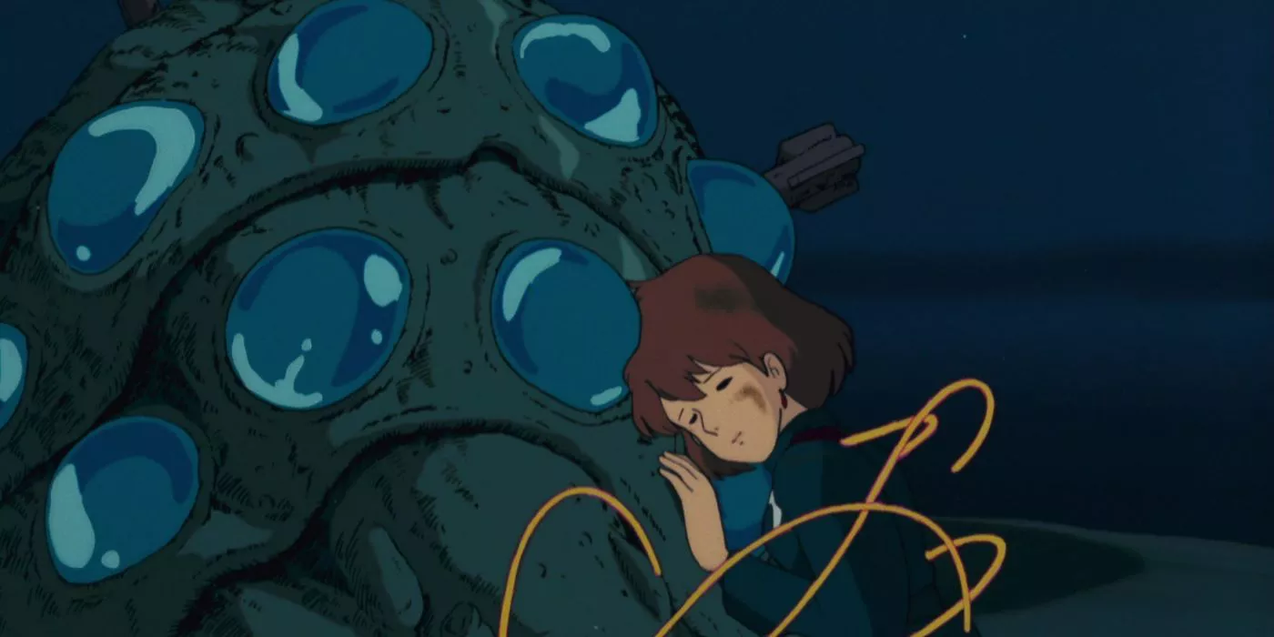 The baby Ohmu trying to help Nausicaa in Nausicaa of the Valley of the Wind.