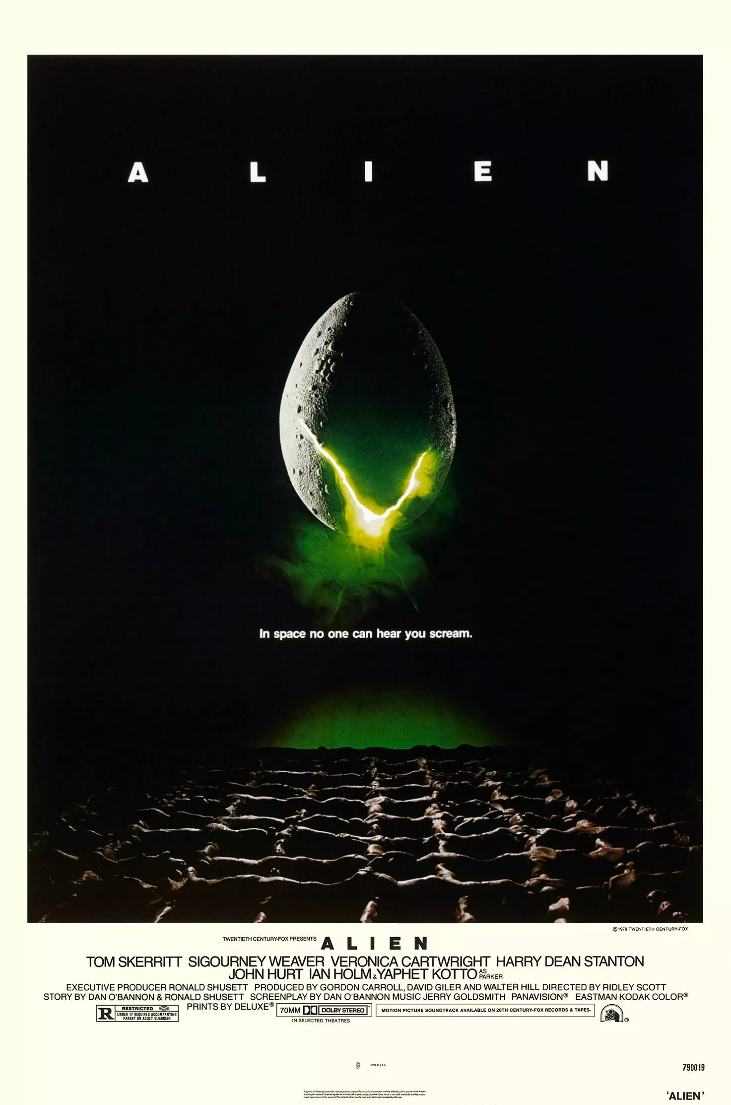 Alien 1979 Film Poster shows the egg of an alien cracking.