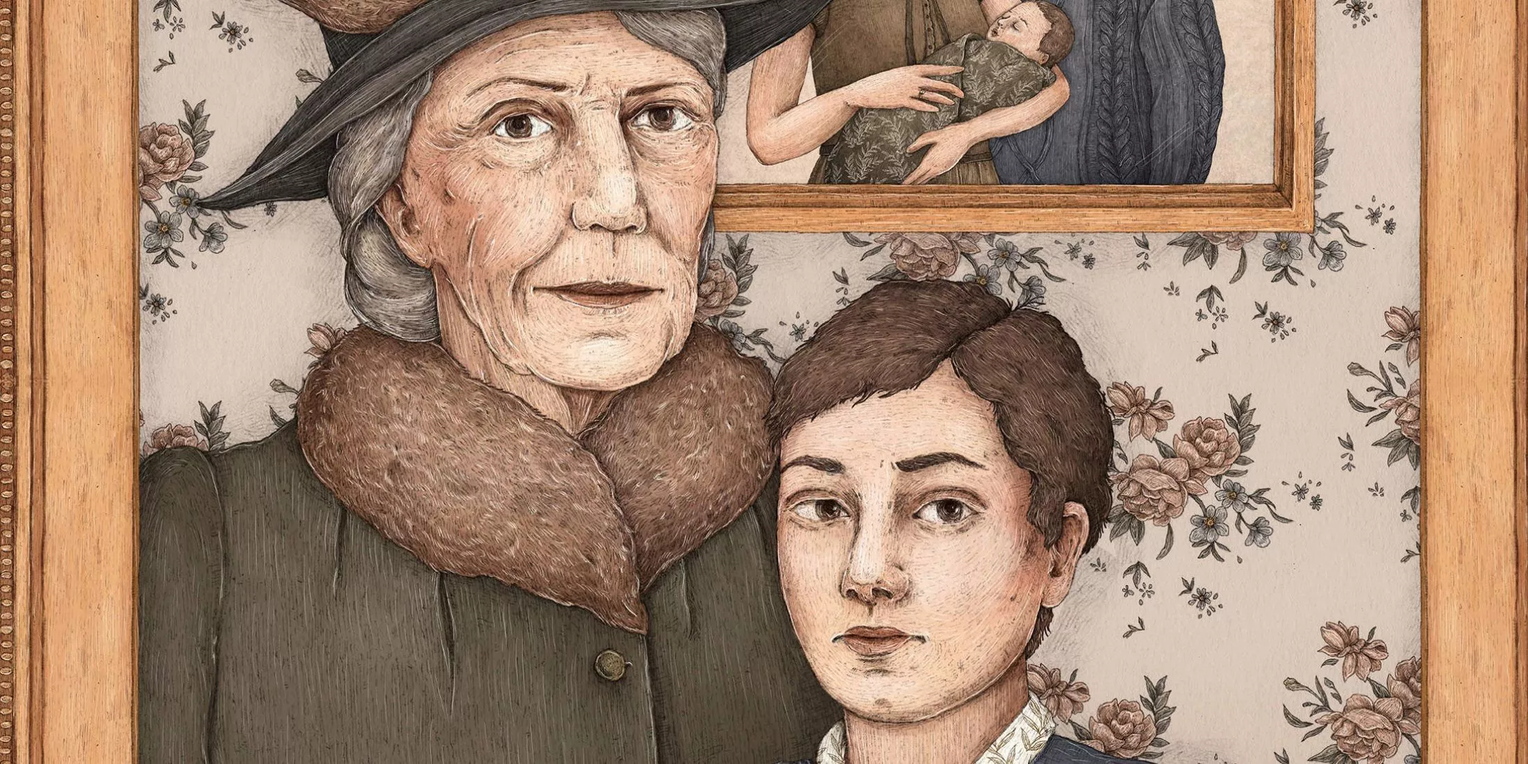 Drawing of Augusta Longbottom with Neville in Harry Potter.