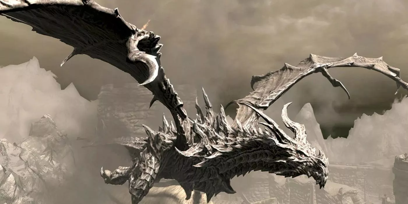 Alduin en Skyrim volando.