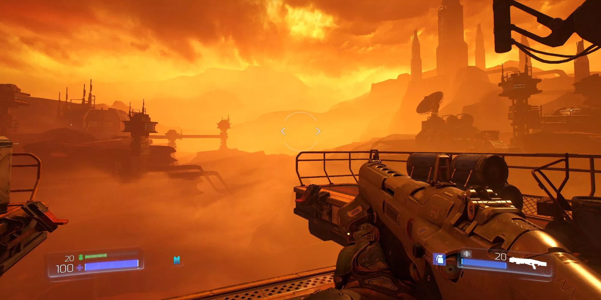 The Doom Slayer looks upon the surface of Mars in Doom (2016).