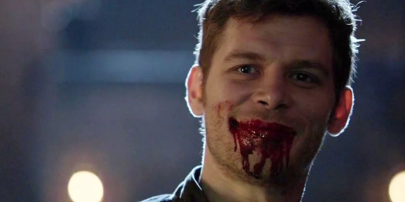 Klaus con sangre alrededor de su boca en The Vampire Diaries