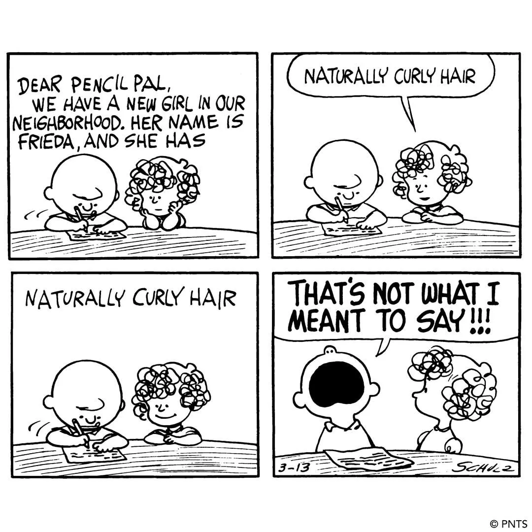 Frieda's commentary messes up Charlie Brown's letter in this Peanuts comic strip