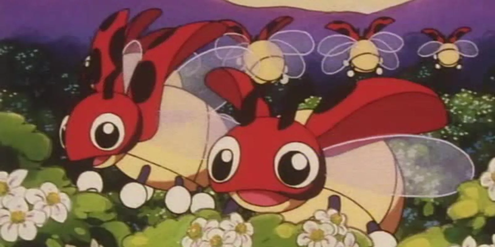 Ledybas happily browse the flowers in Pokémon: The Johto Journeys