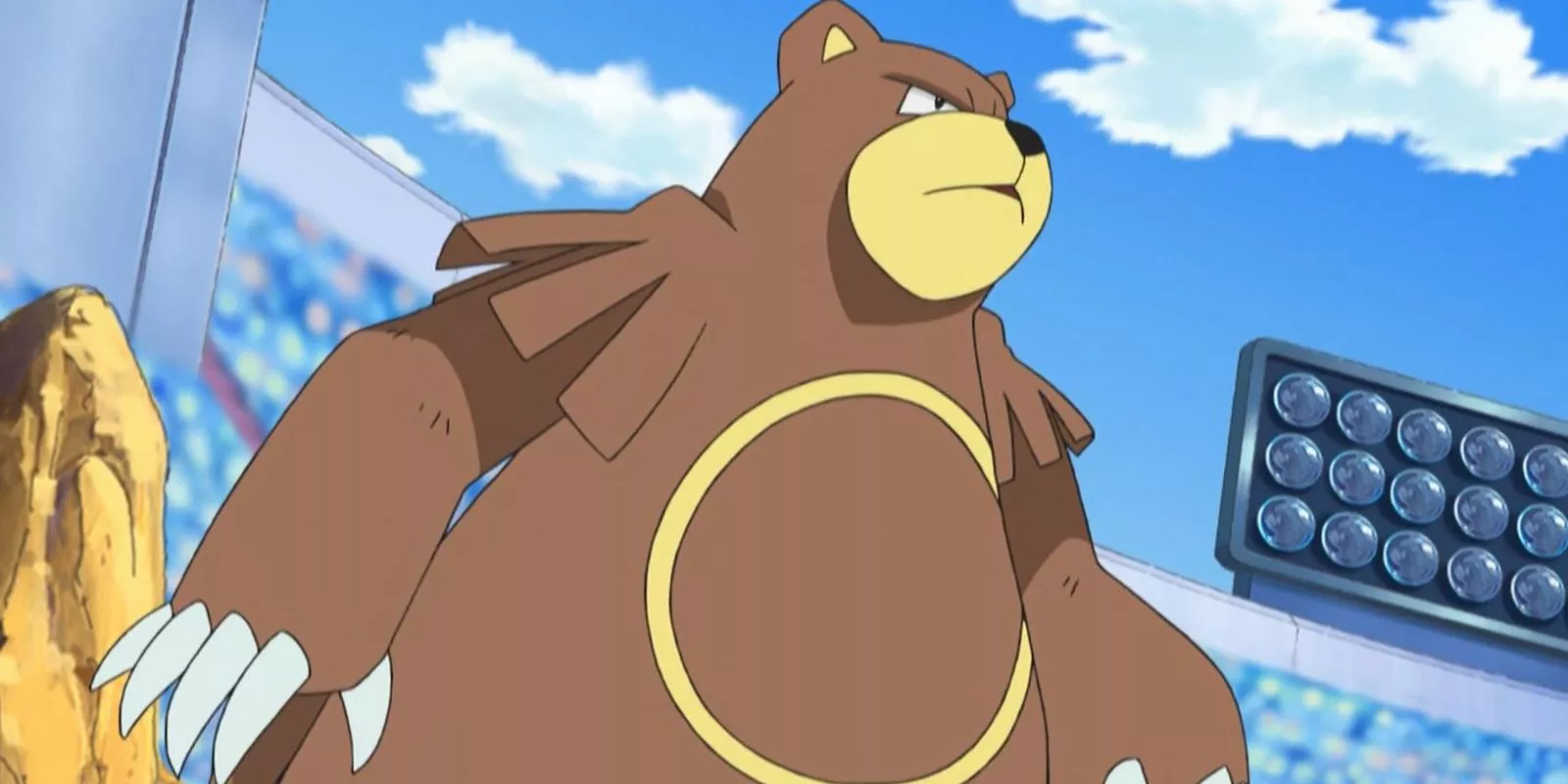 Ursaring stands in an arena ready to fight in the Pokémon anime