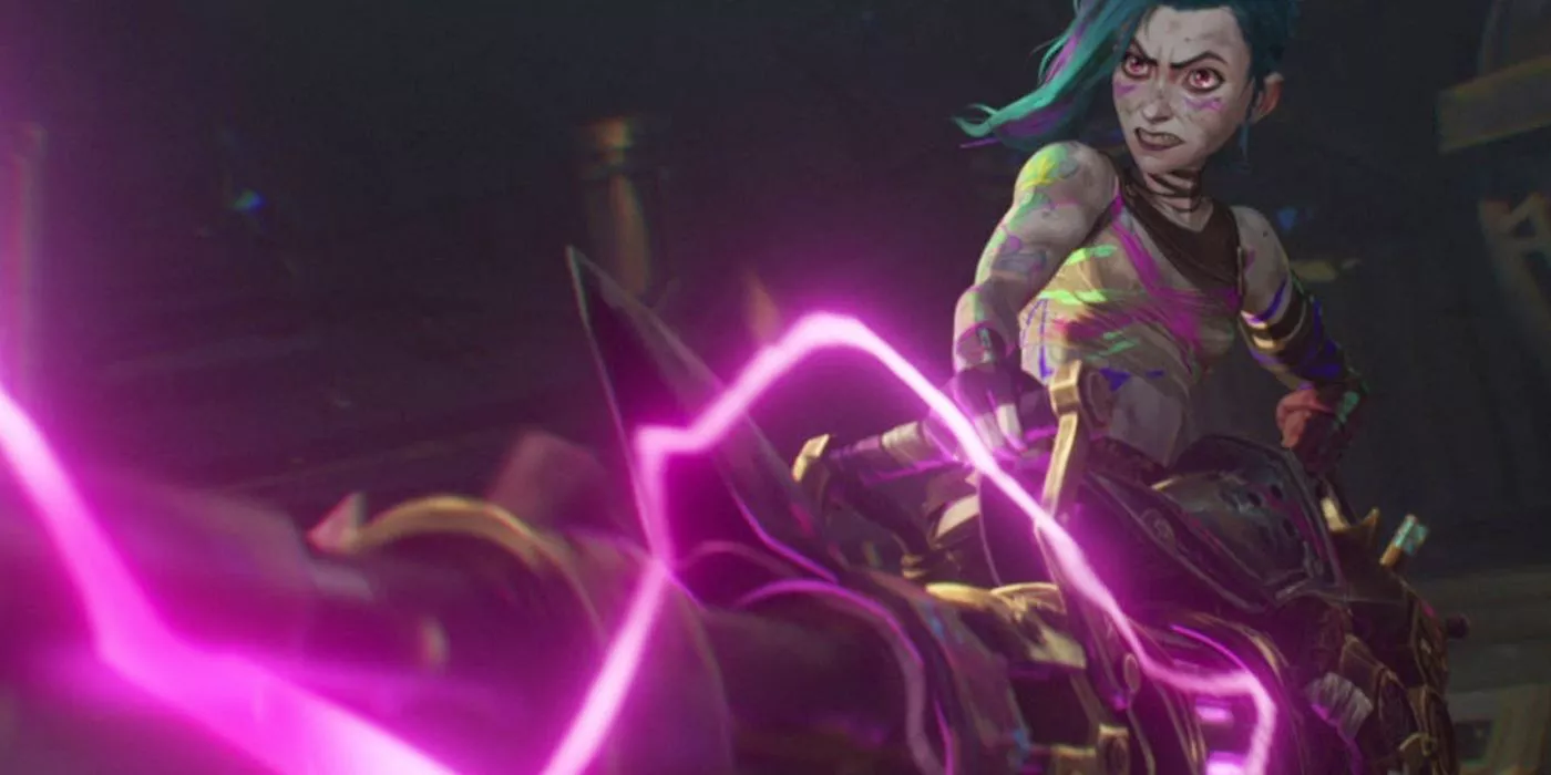 Jinx dispara su minigun en Arcane