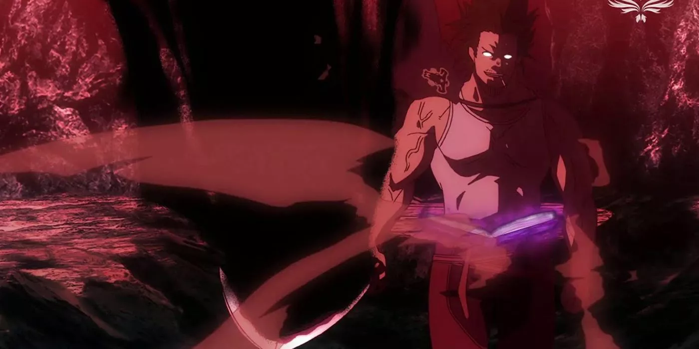 Yami carga y muestra una aura intimidante mientras lucha contra Vetto en Black Clover