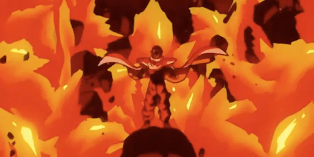 The Earth explodes around Piccolo's sacrifice in Dragon Ball GT.