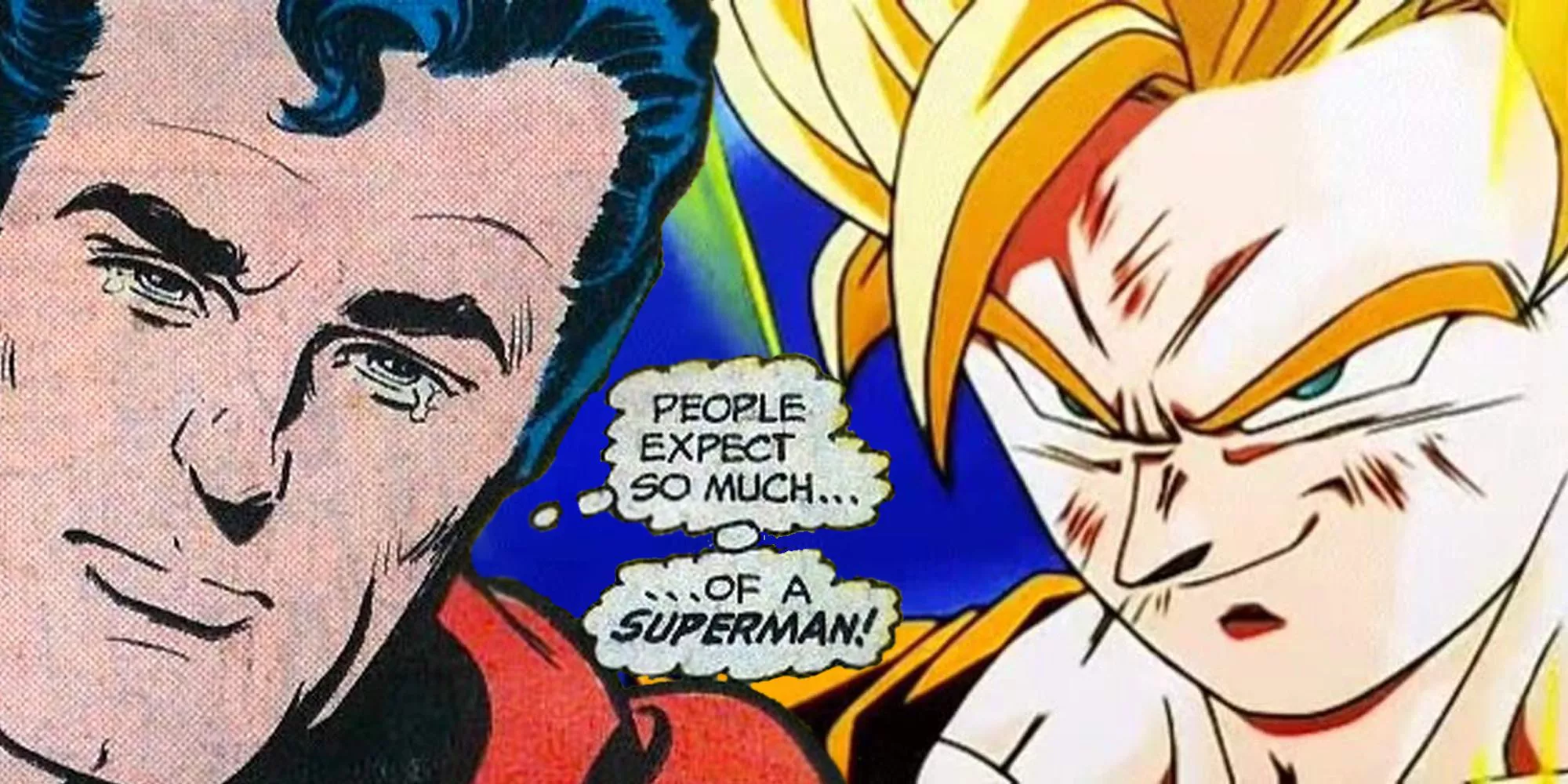 Superman Crying with Goku looking smug