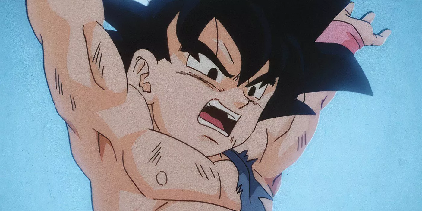 Goku gets ready to throw his Super Ultra Spirit Bomb in Dragon Ball GT.