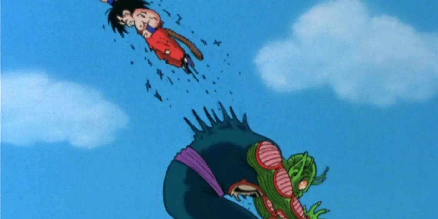 Goku punches through Demon King Piccolo in Dragon Ball.