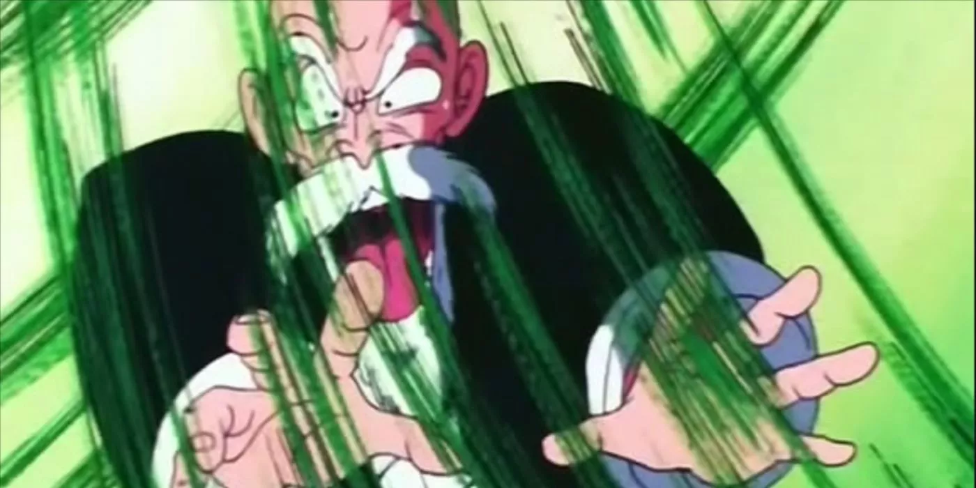 Master Roshi attempts the Evil Containment Wave on King Piccolo in Dragon Ball.