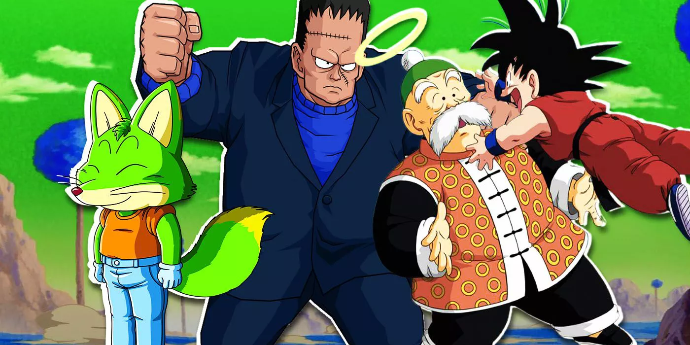 Konkichi, Android 8, Grandpa Gohan, and Goku