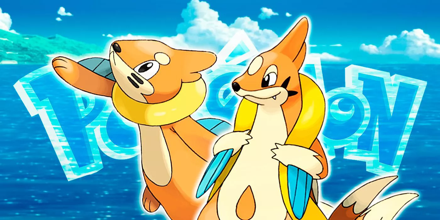 Buizel and Floatzel over Water background